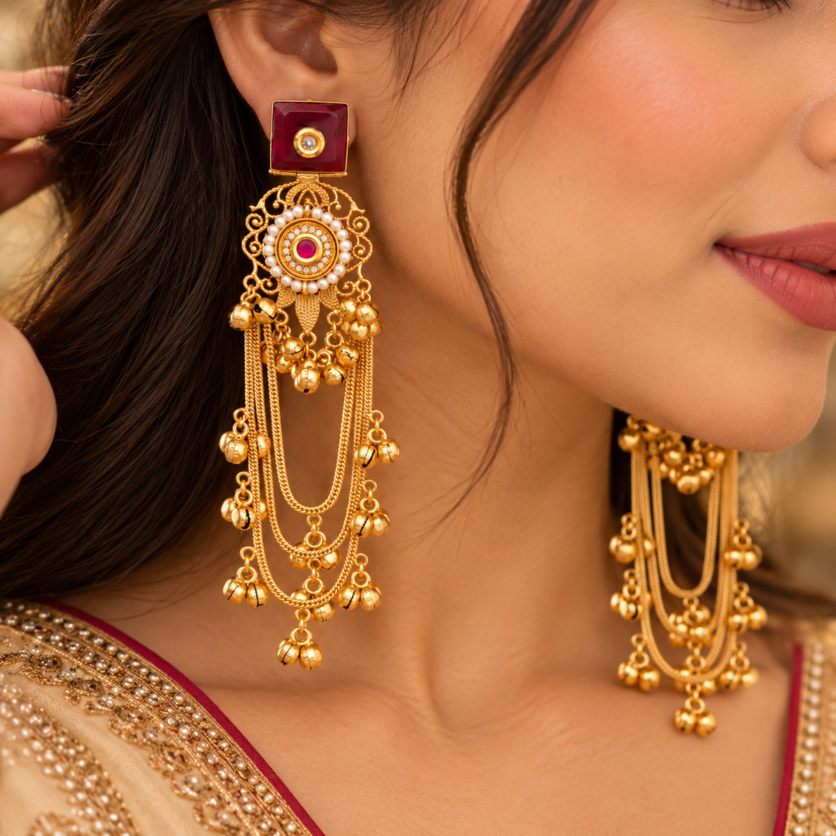 Fiza Earrings - Maroon