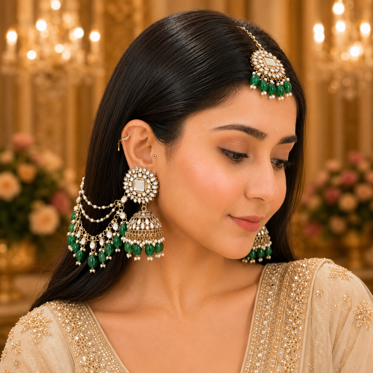 Rubani Bahubali Jhumka - Green