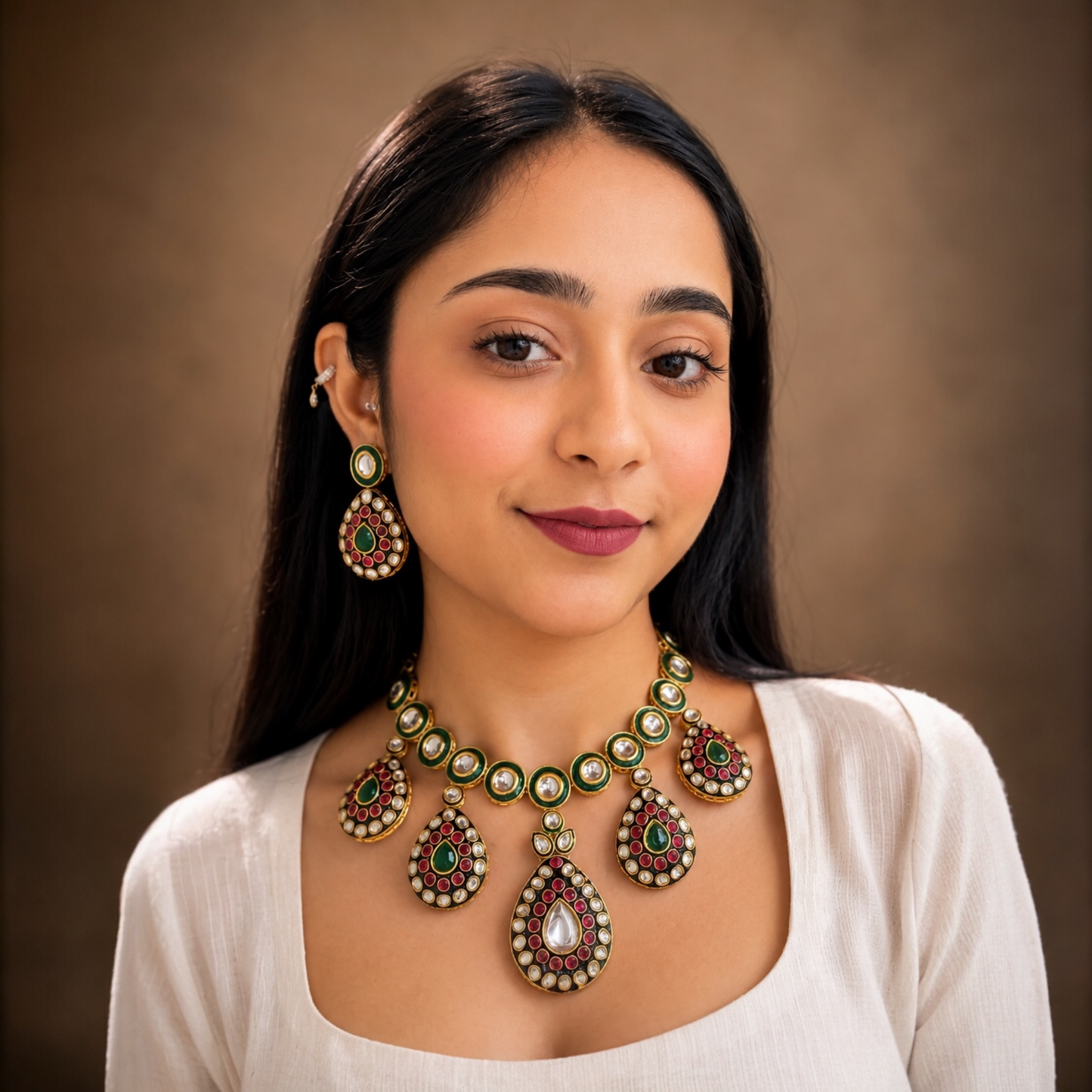 Meena Kundan Necklace-Ruby Green
