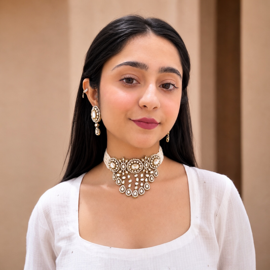 Vrinda Waterfall Choker - White