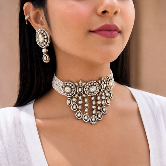 Vrinda Waterfall Choker - White