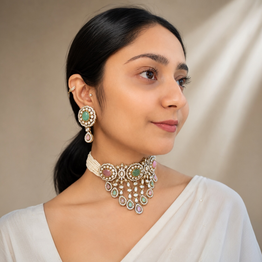 Vrinda Waterfall Choker - Pink Mint