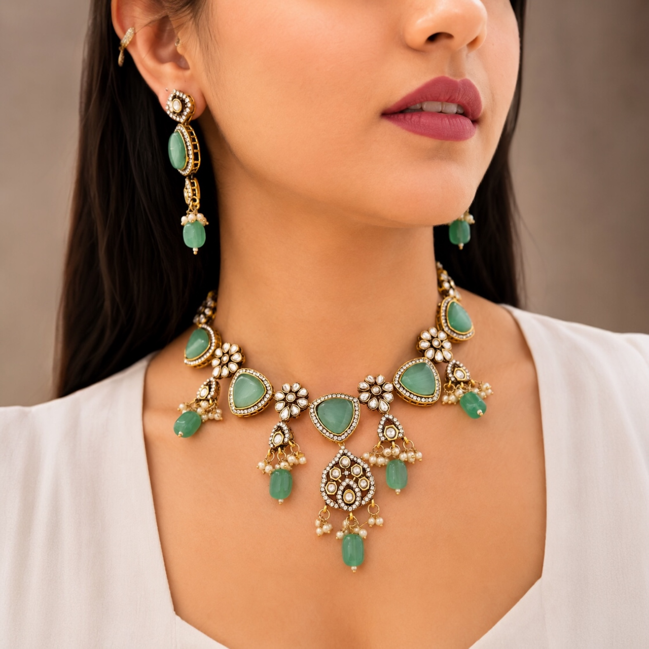 Aranya Moissanite Necklace-Mint Green