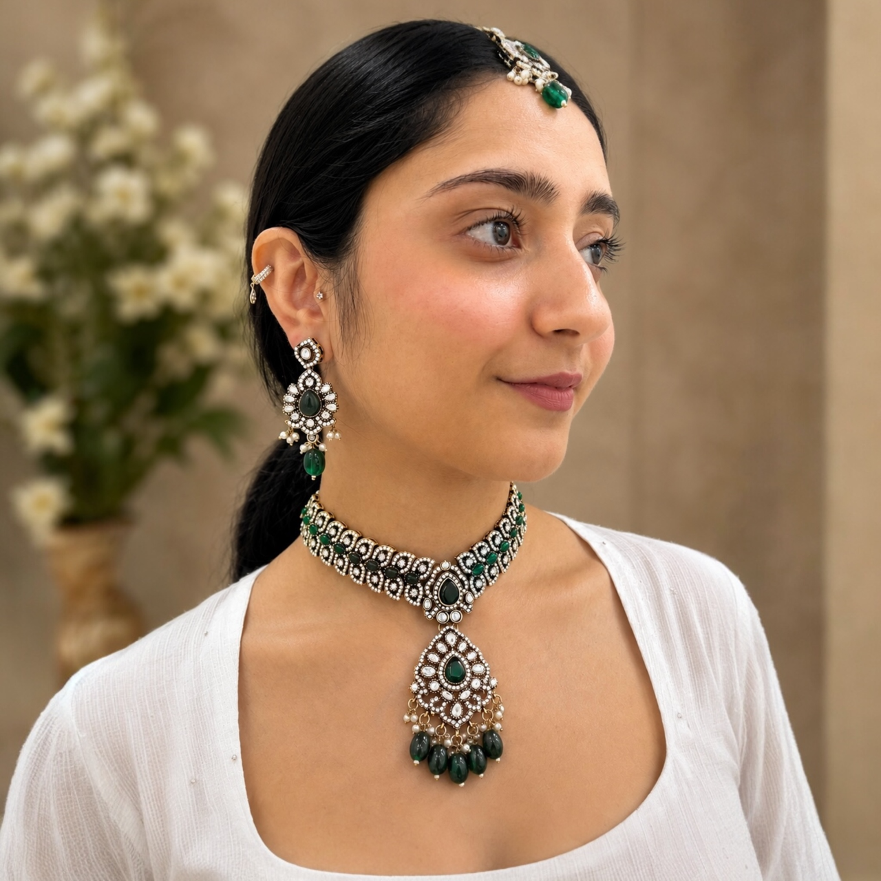 Vibha Moissanite Choker - Green