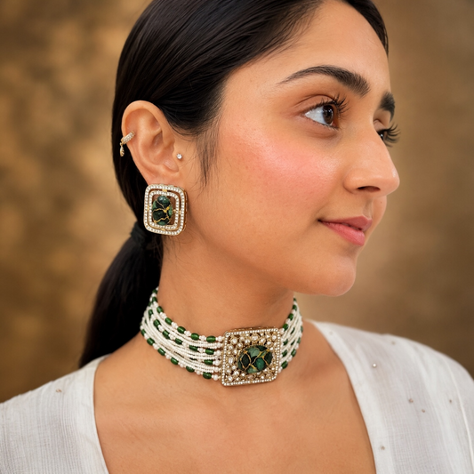 Sunakshi Pearl Choker - Green