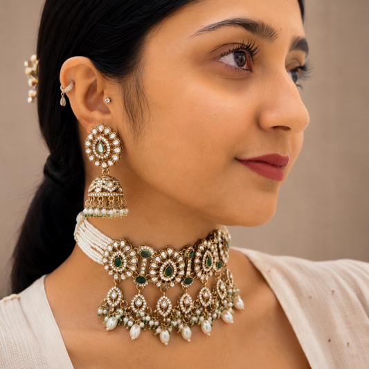 Priya Kundan Choker - Green