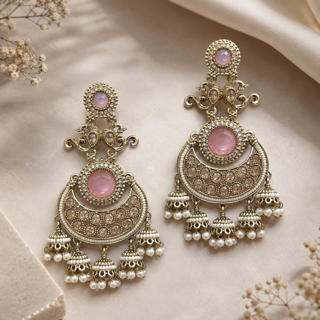 Ritika Earrings - Baby Pink