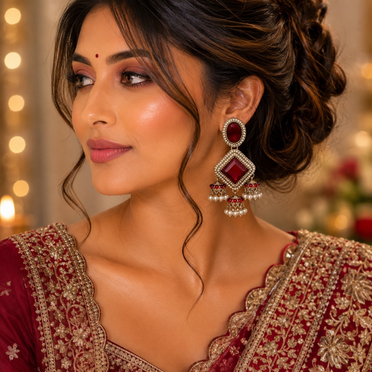 Navya Earrings - Red