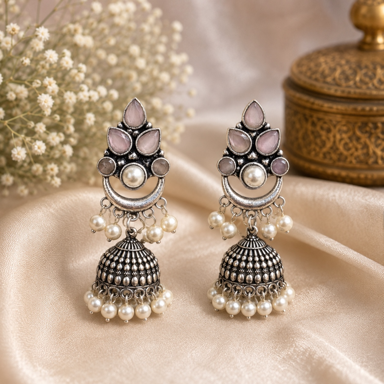 Tiny Brass Earrings - Pink