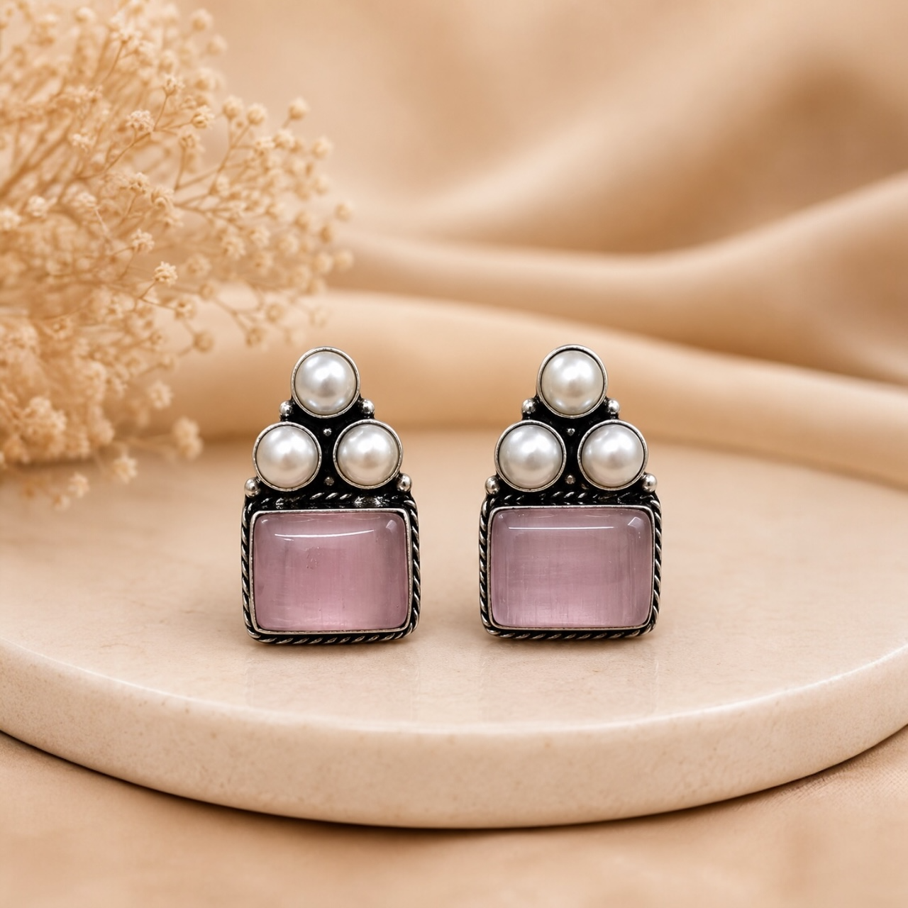 Siya Brass Studs - Pink