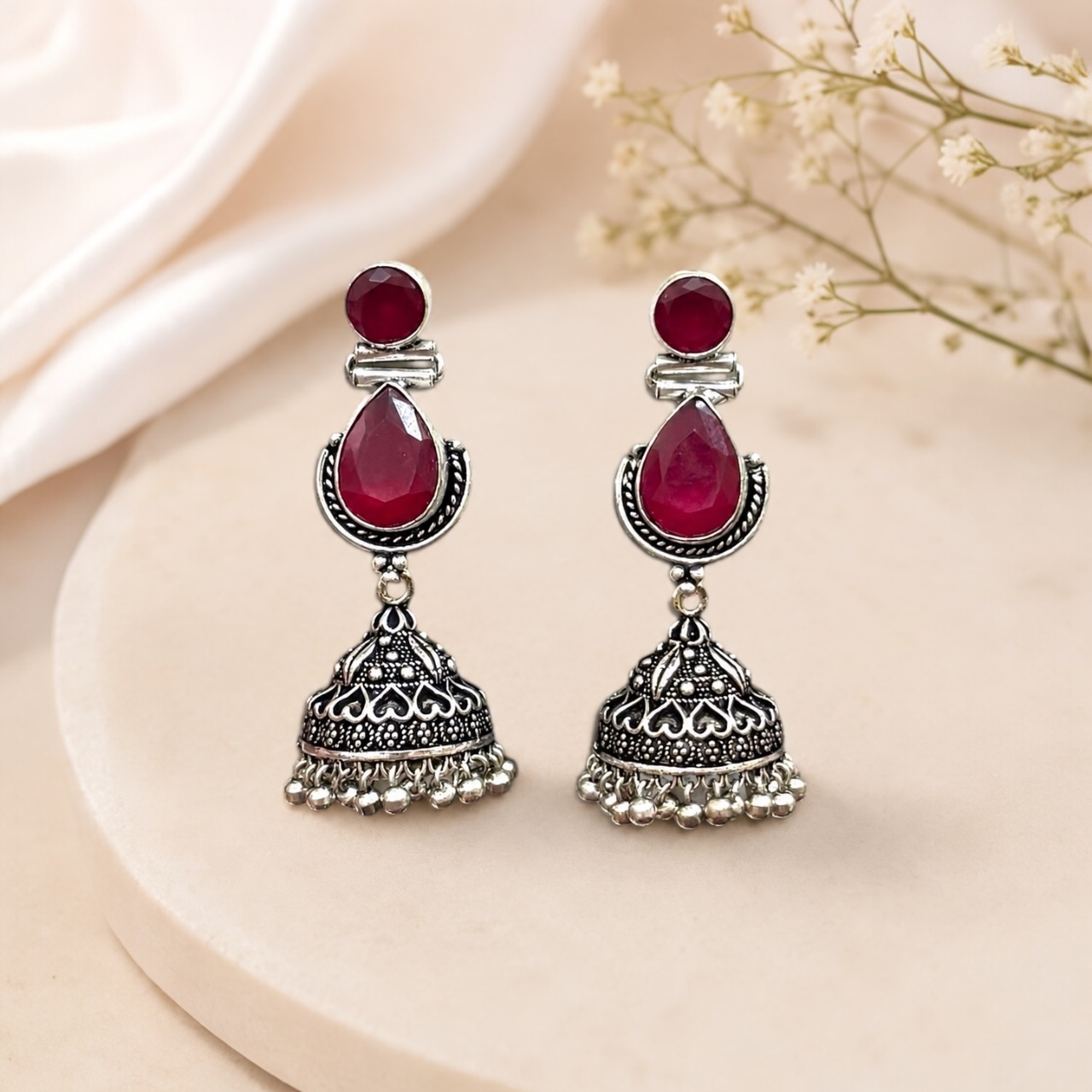 Nina Brass Jhumka - Red