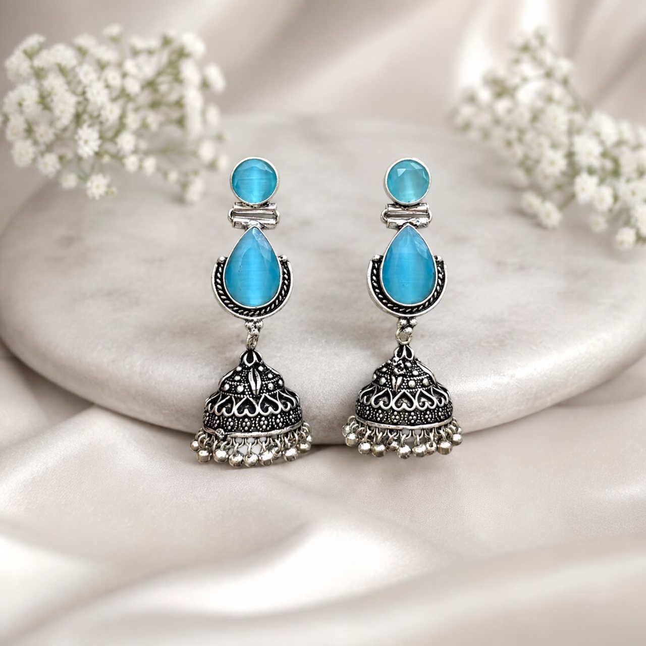 Nina Brass Jhumka - Blue