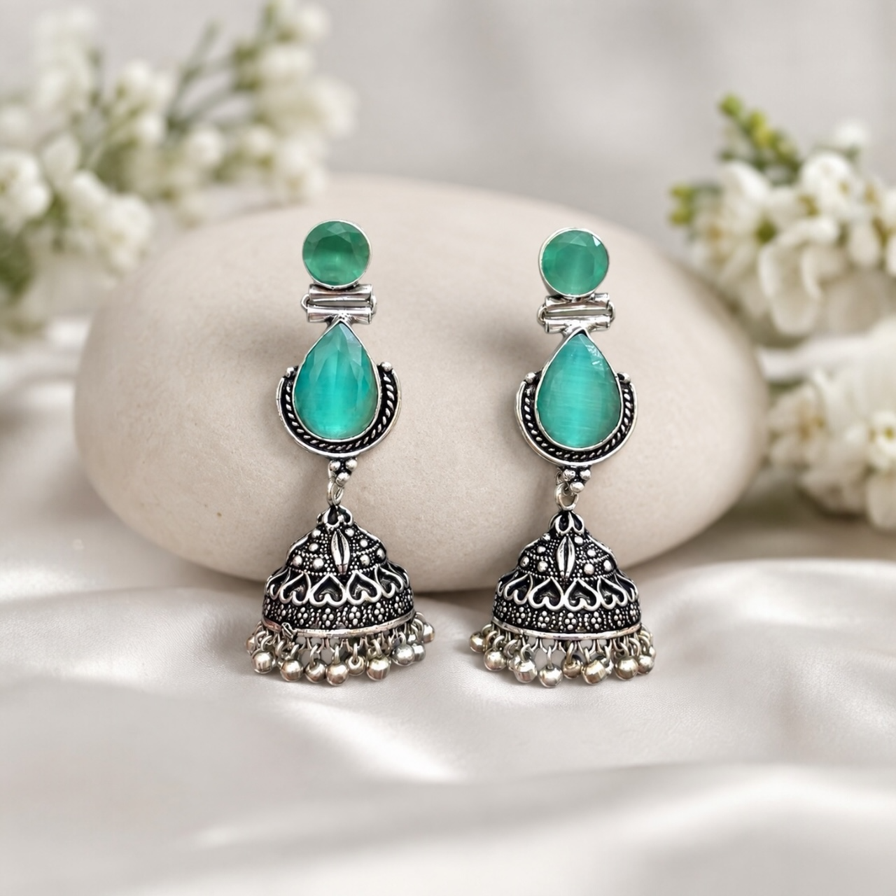 Nina Brass Jhumka - Mint