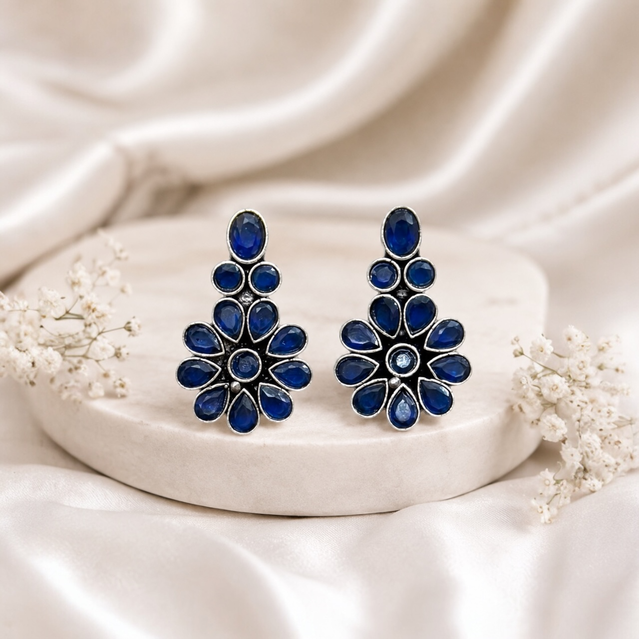 Petal Brass Studs - Blue