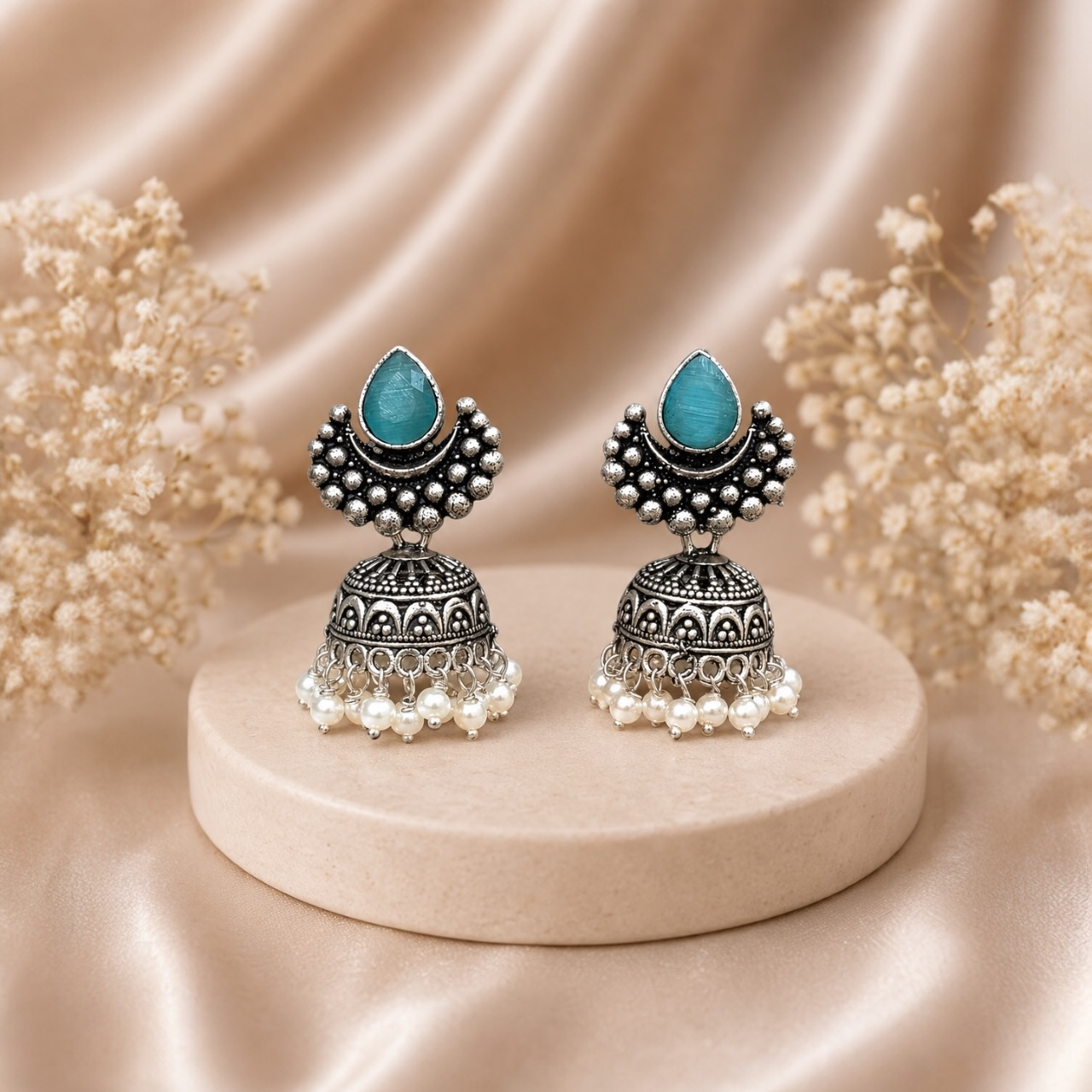 Pear Brass Jhumki - Blue