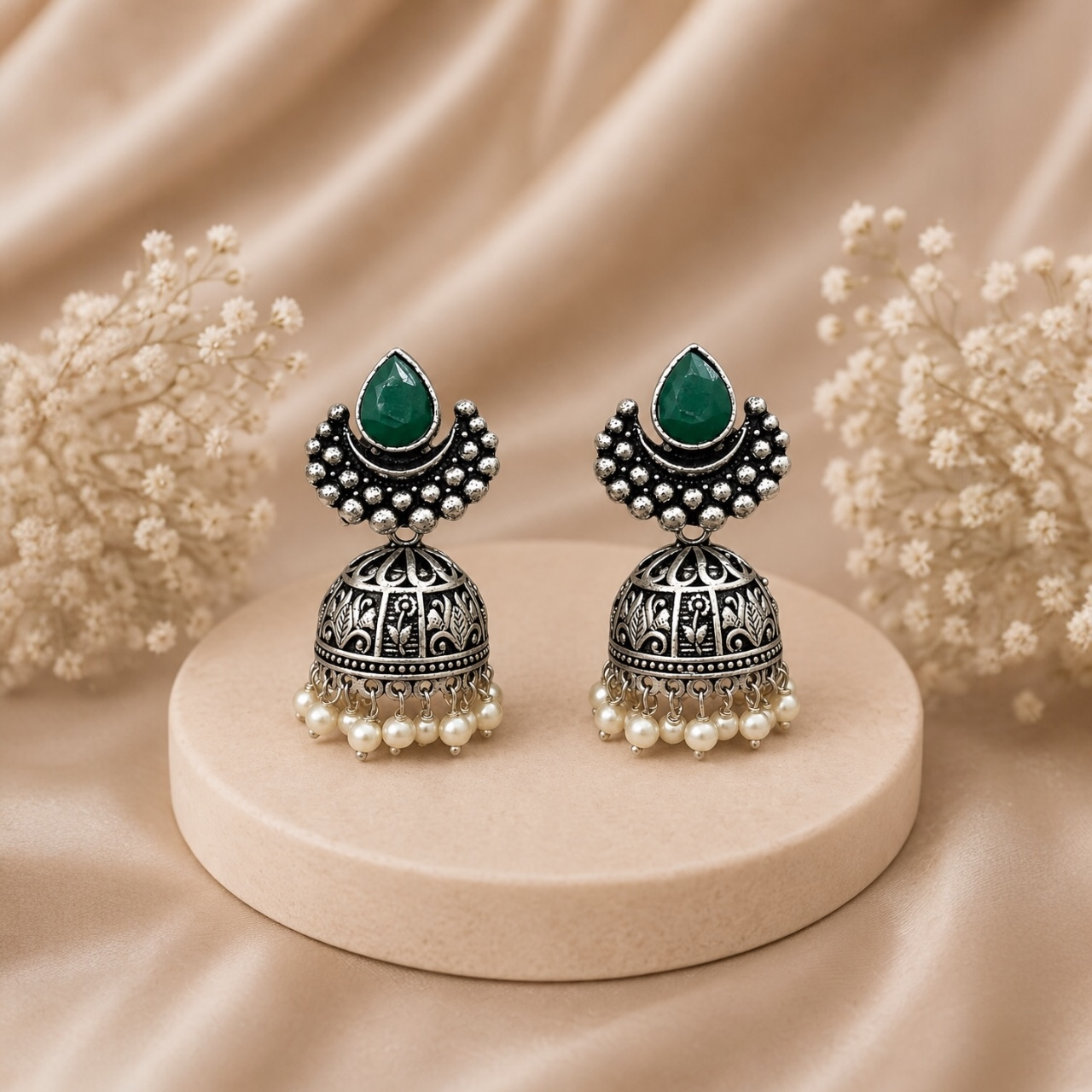 Pear Brass Jhumki - Green