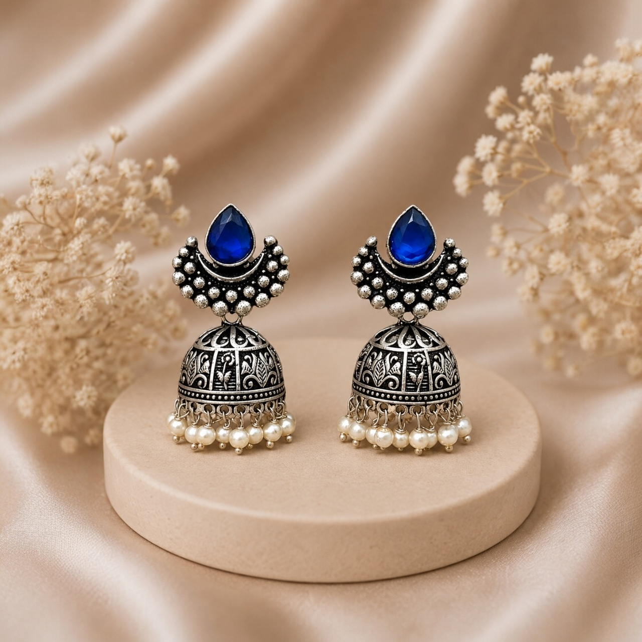 Pear Brass Jhumki - Blue