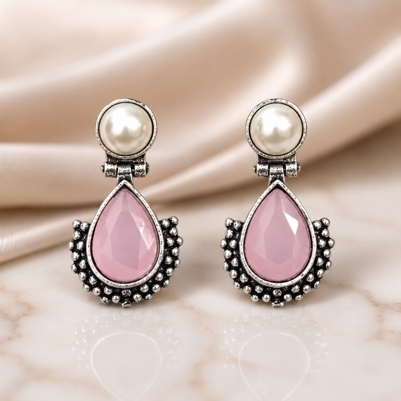 Drop Brass Earrings - Pink