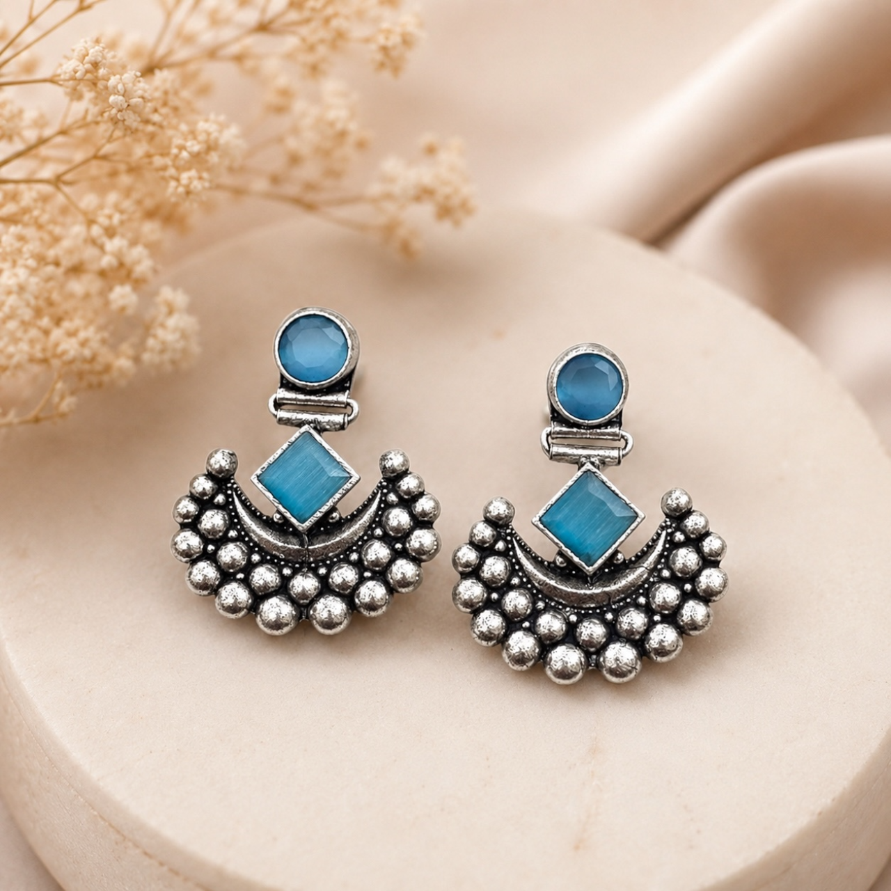 Arc Brass Earrings - Blue