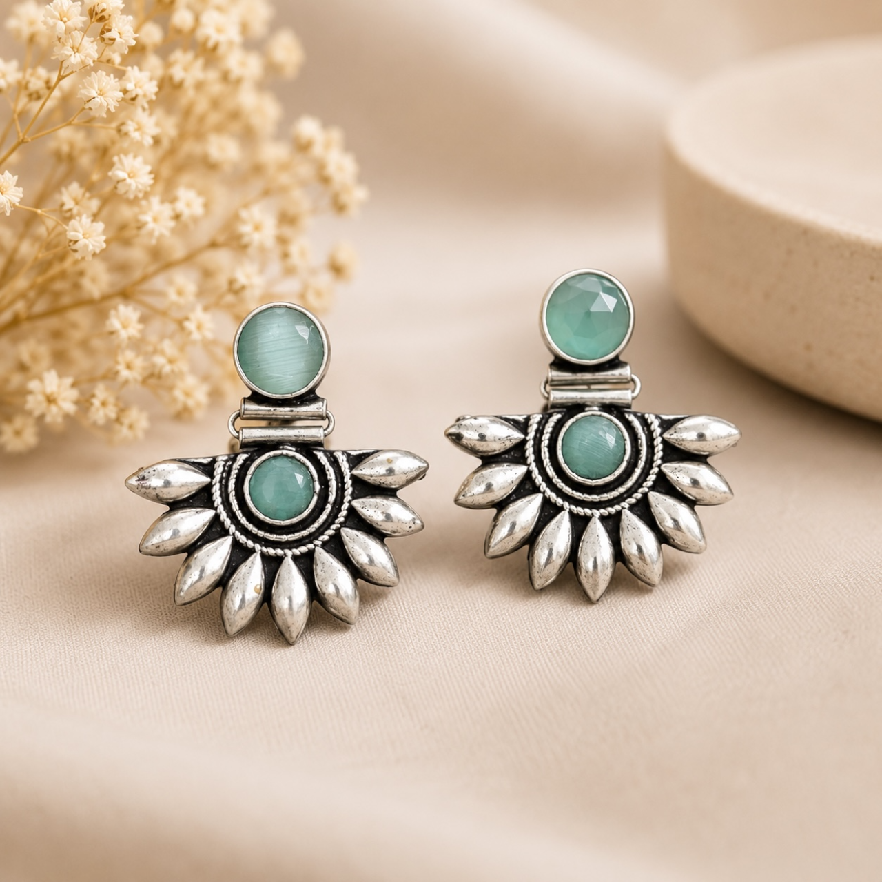 Noor Brass Earrings - Mint