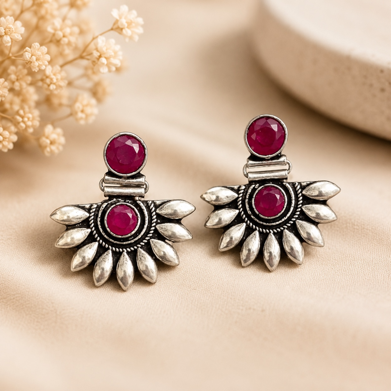 Noor Brass Earrings - Ruby