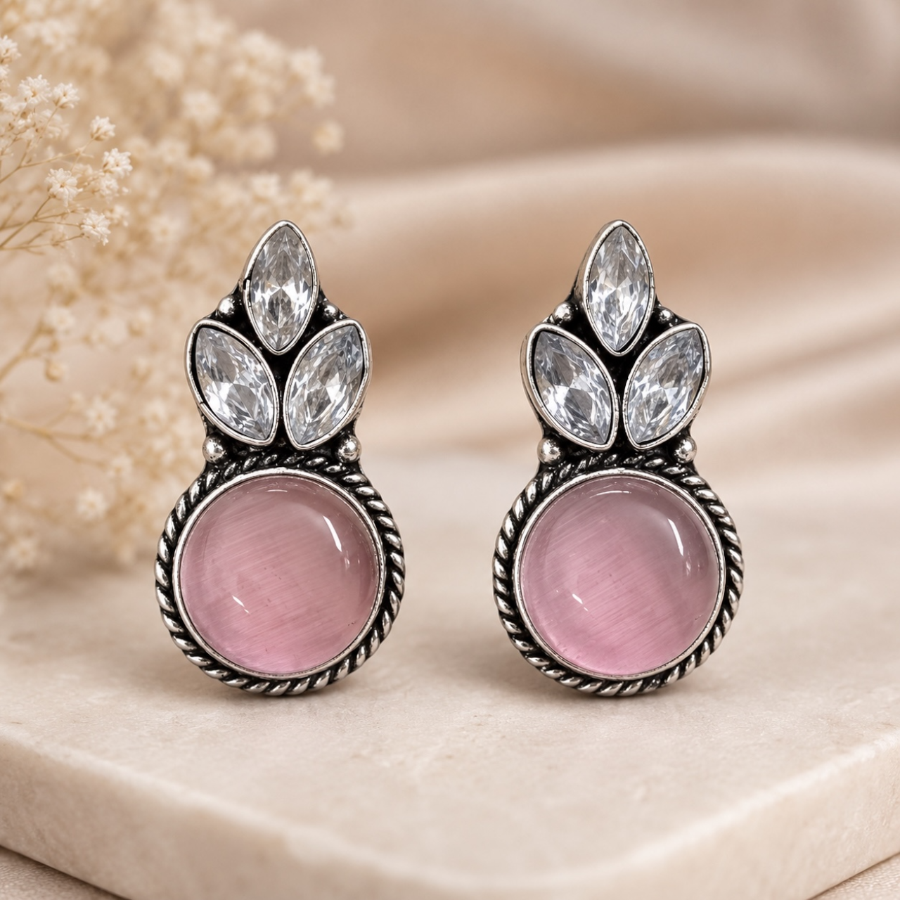 Piku Brass Studs - Pink