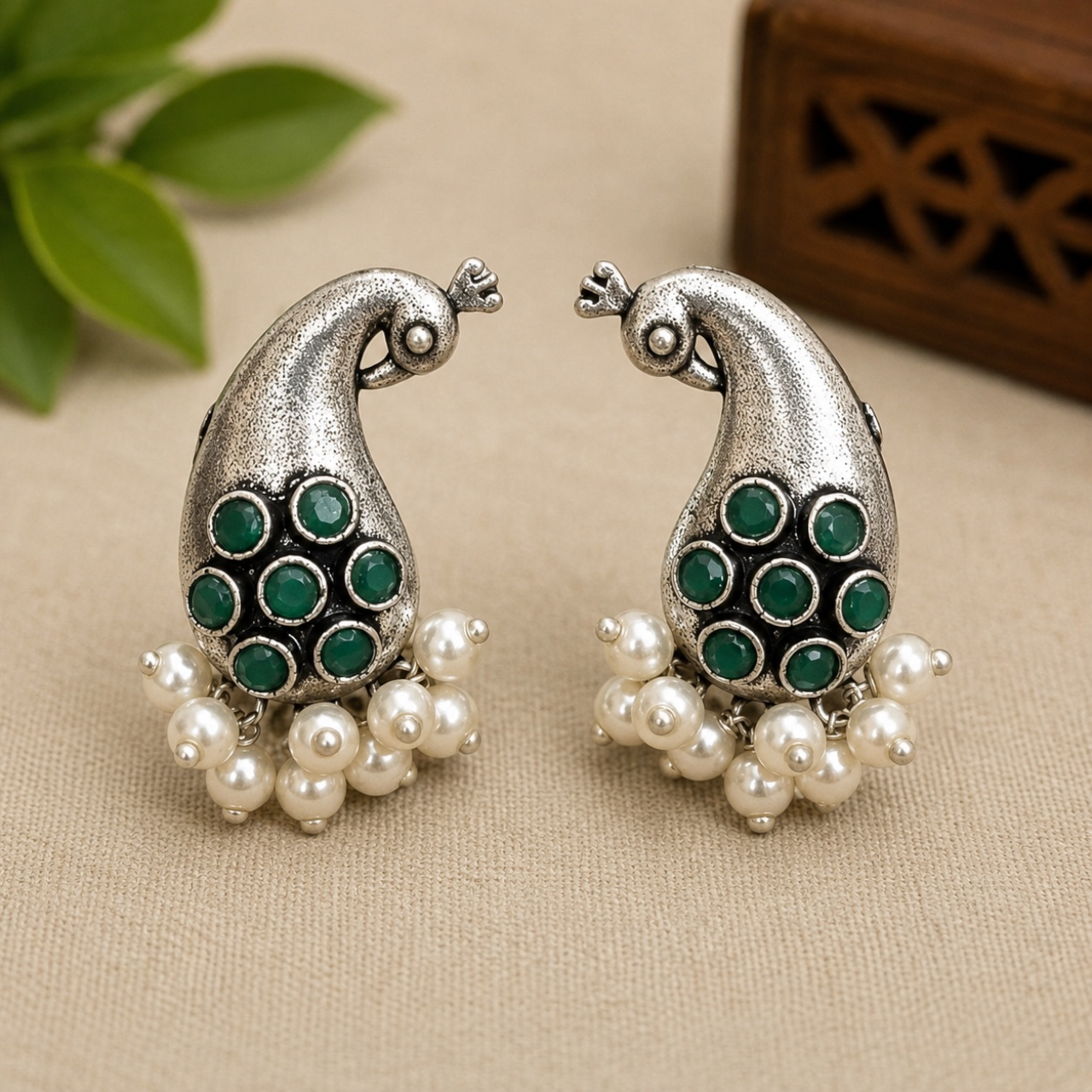 Peahen Brass Studs - Green
