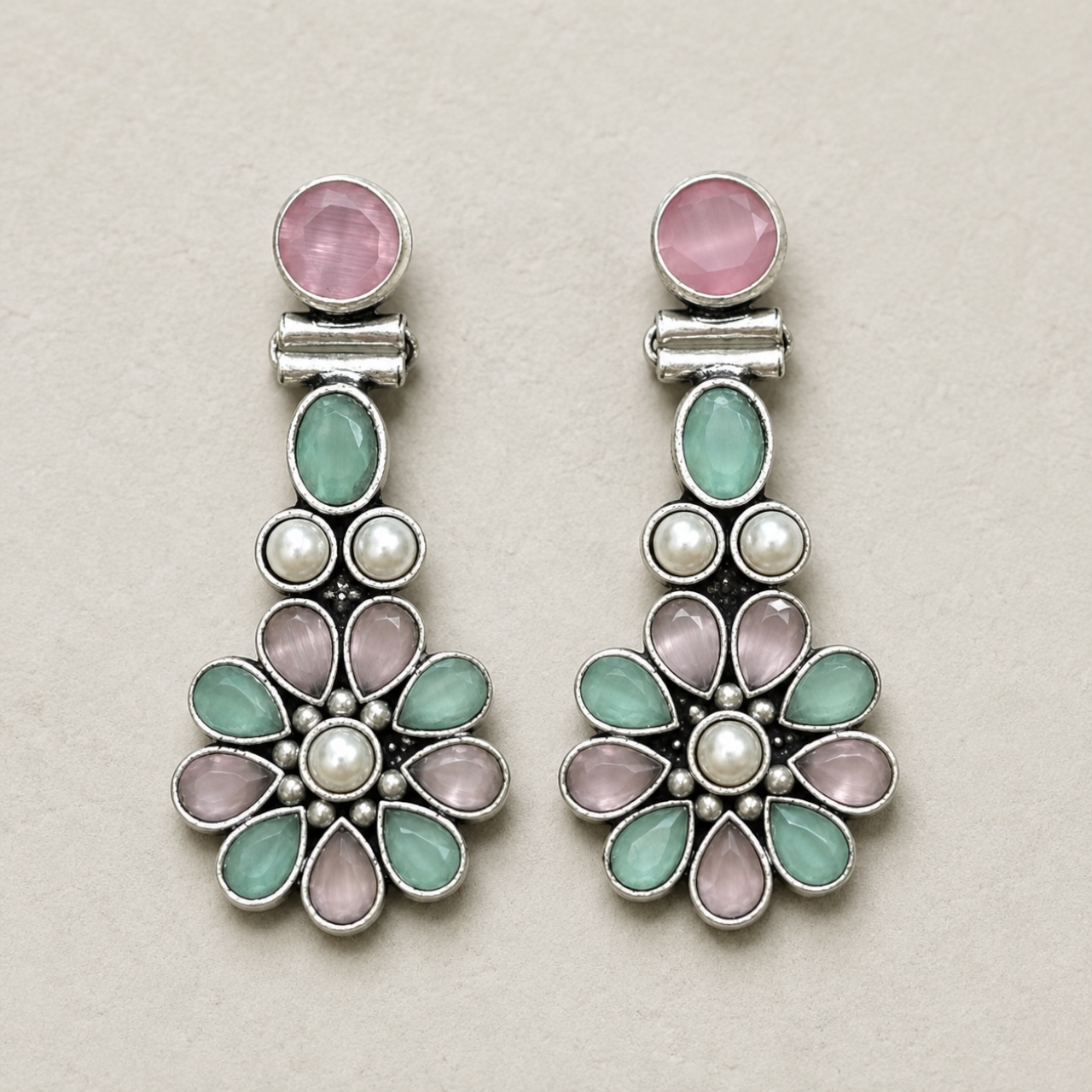 Bloom Brass Earrings - Mint