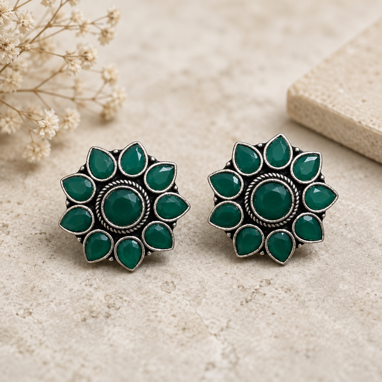 Rose Brass Studs - Green