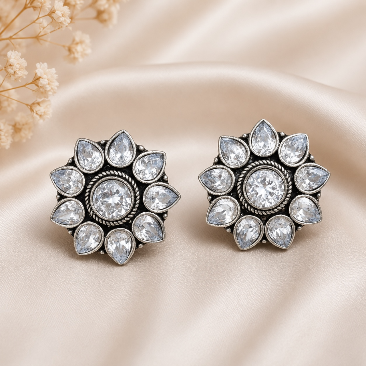 Rose Brass Studs - White