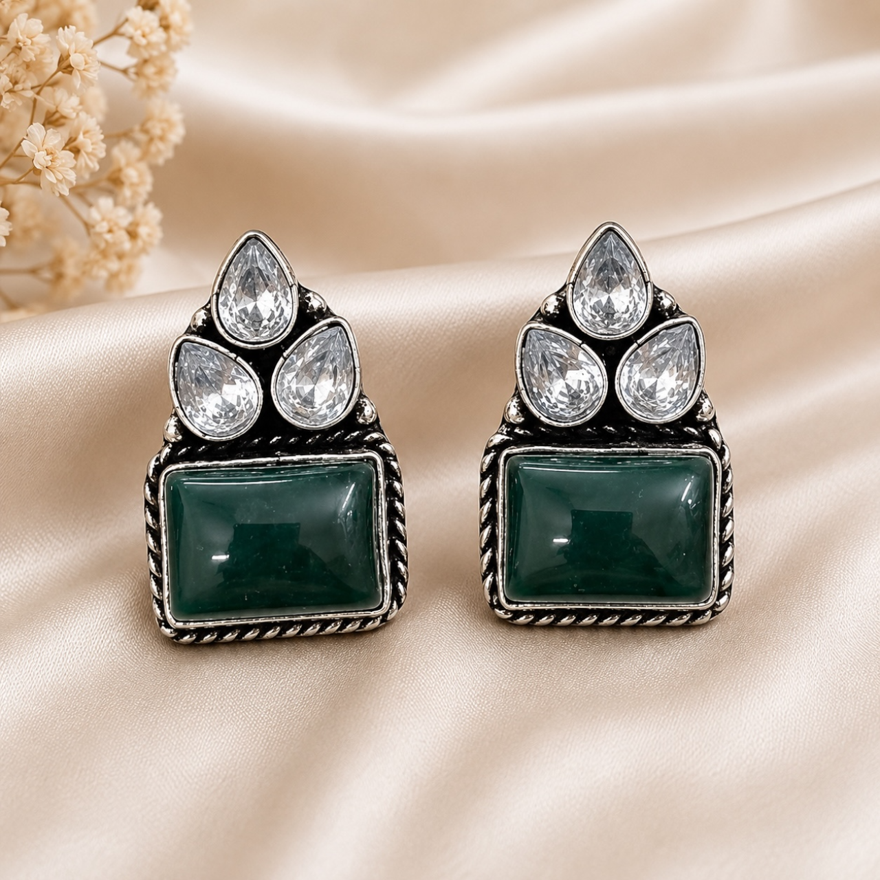 Geet Brass Studs - Green