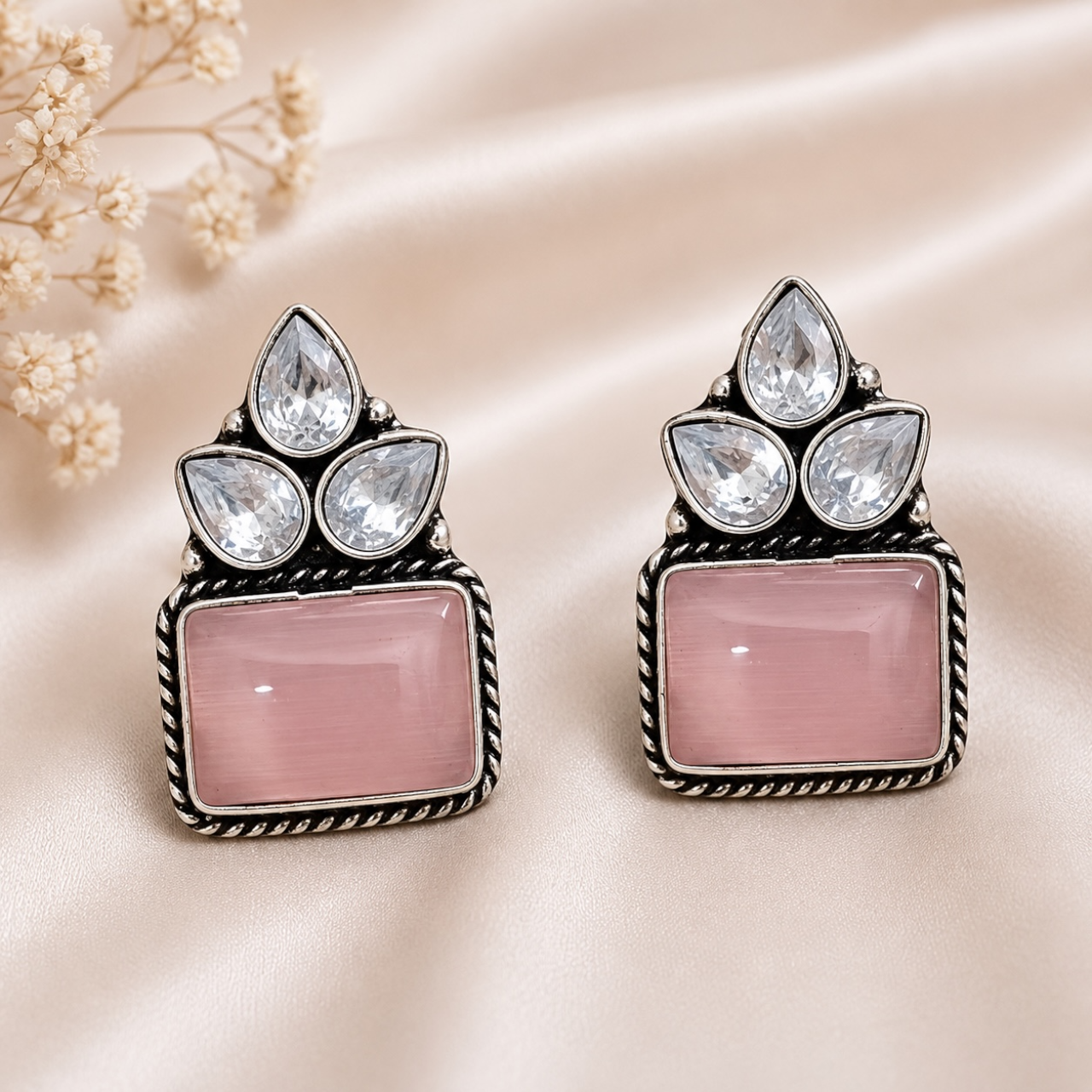 Geet Brass Studs - Pink