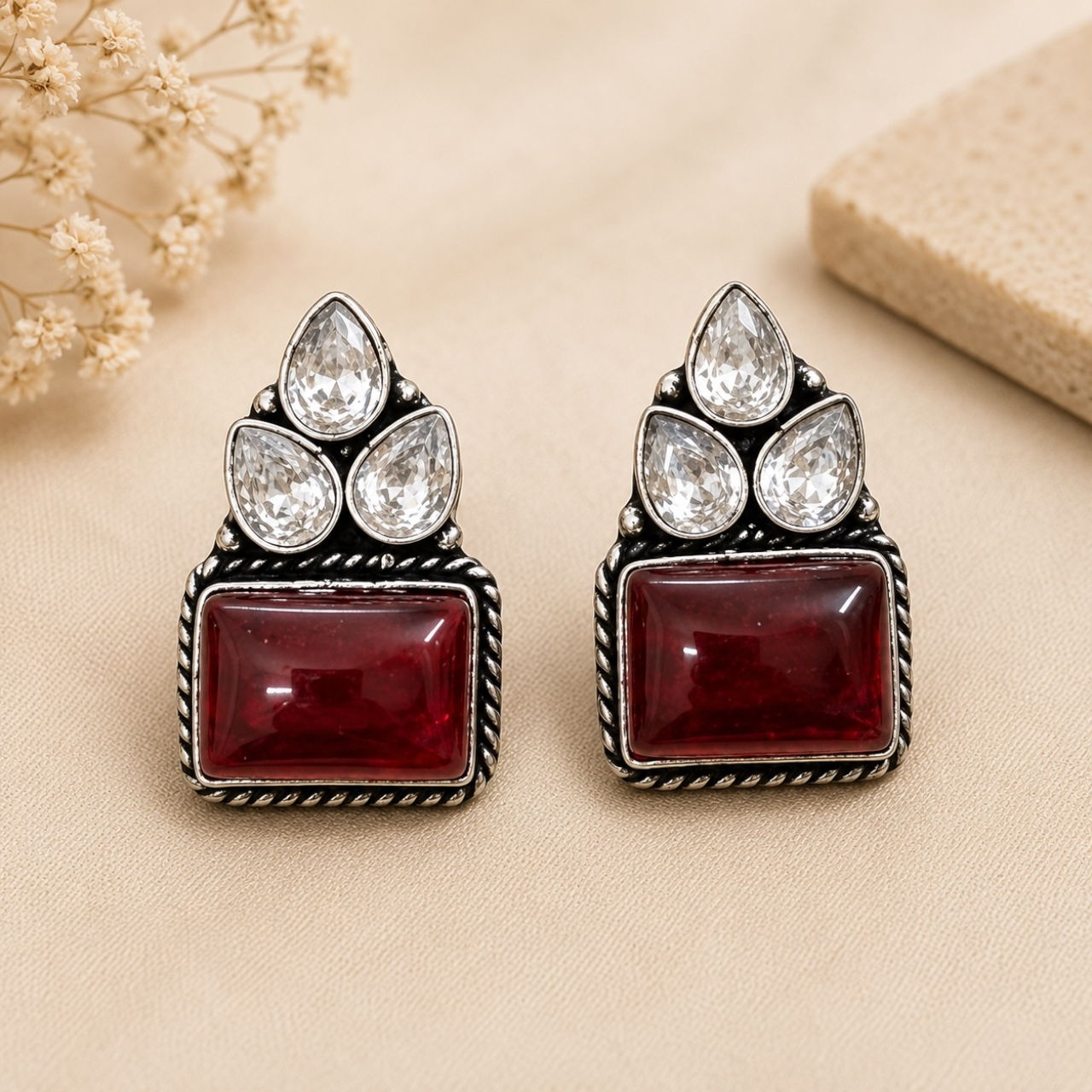 Geet Brass Studs - Ruby