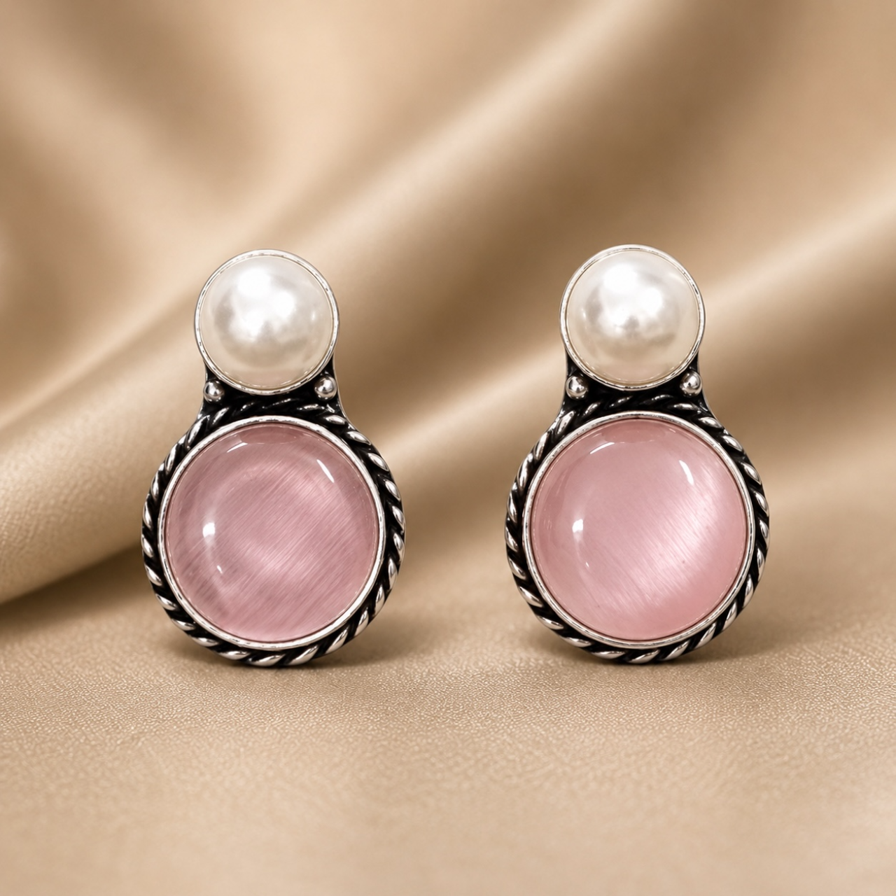 Vayu Brass Studs - Pink