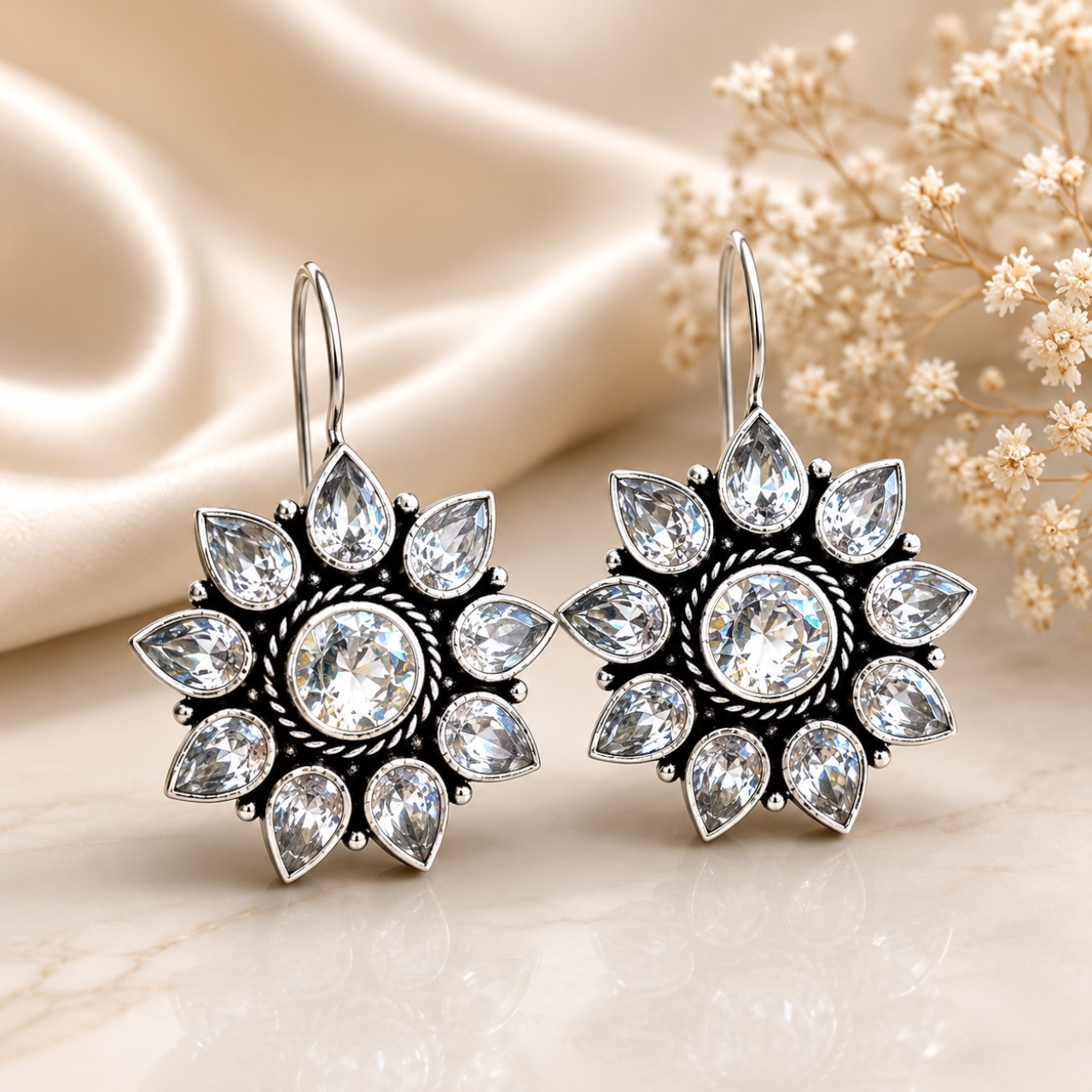 Hina Brass Studs - White