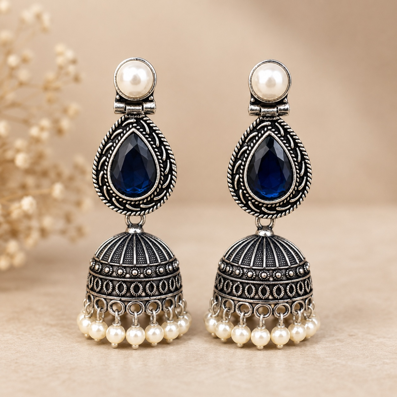 Vina Brass Jhumka - Blue