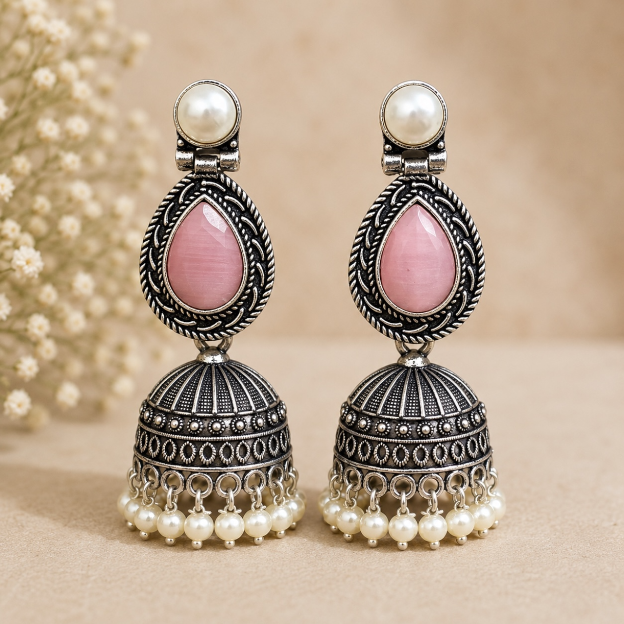 Vina Brass Jhumka - Pink