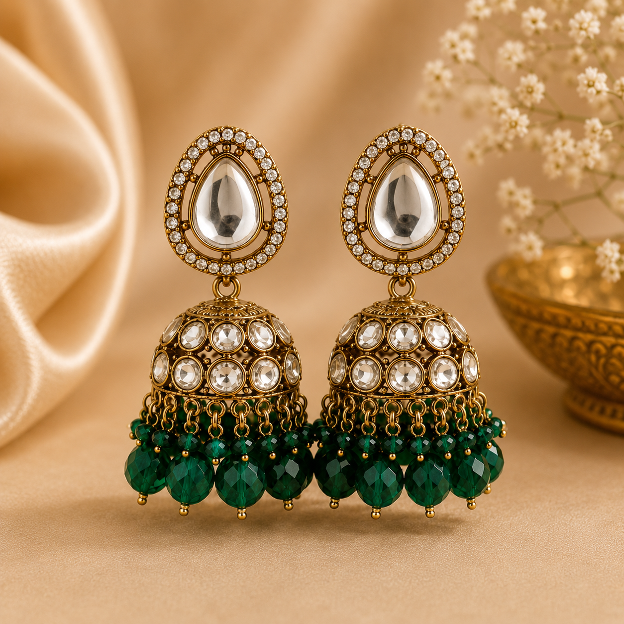 Pihu Kundan Jhumki - Green