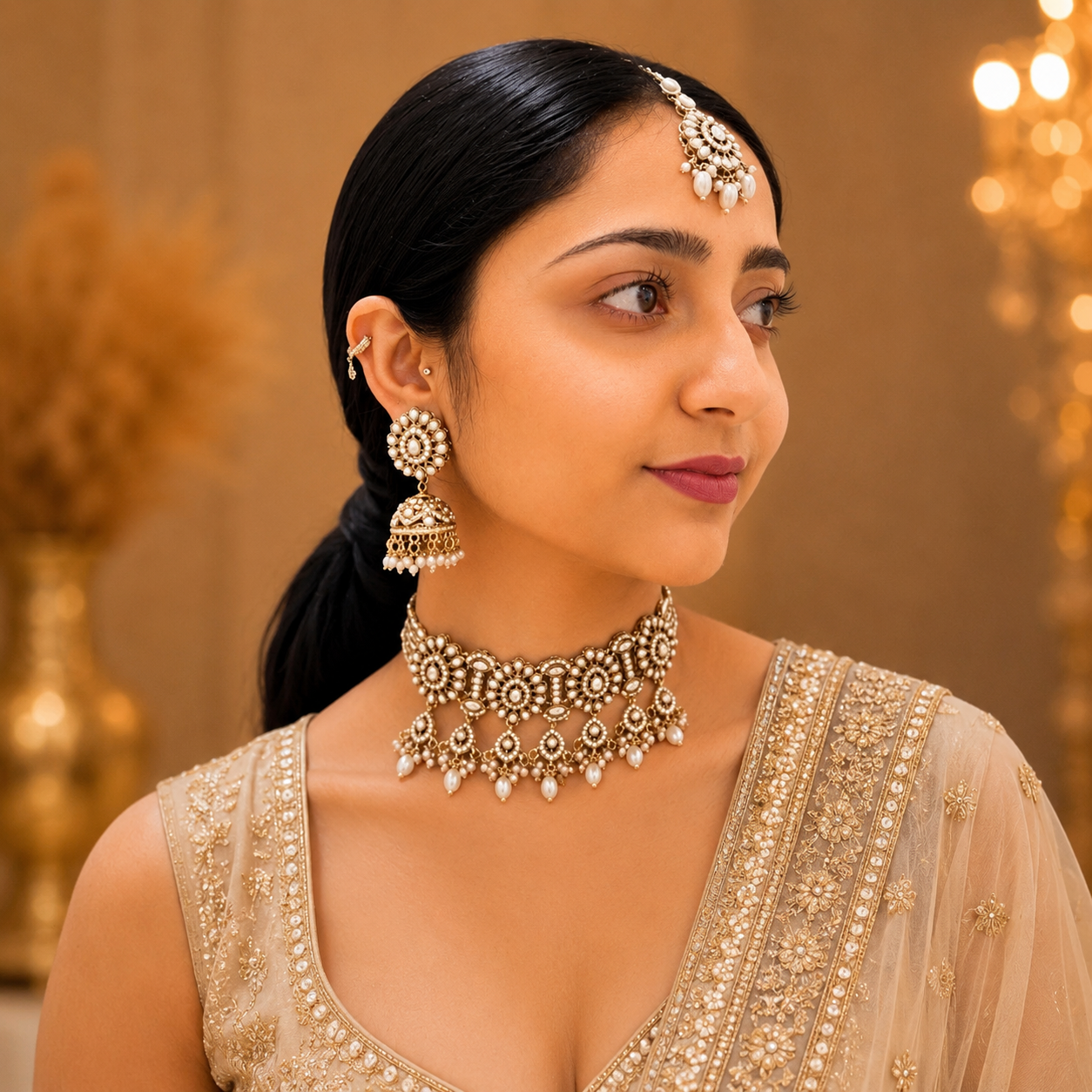 Priya Kundan Choker - White