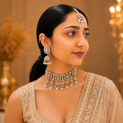 Priya Kundan Choker - White