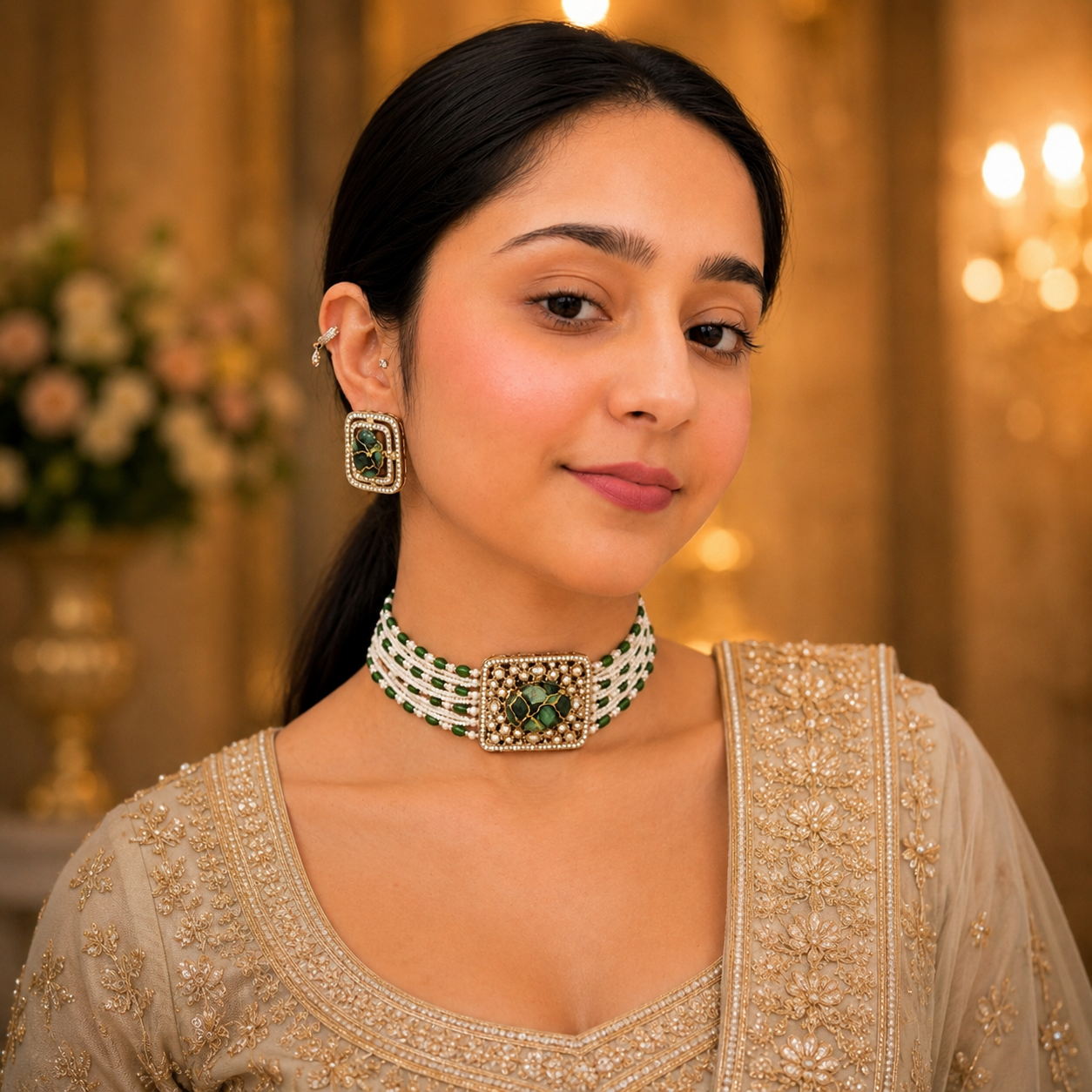 Sunakshi Pearl Choker - Green