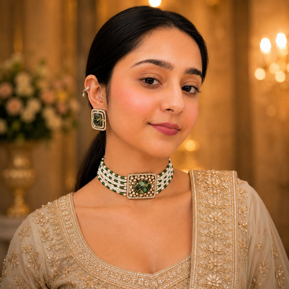 Sunakshi Pearl Choker - Green