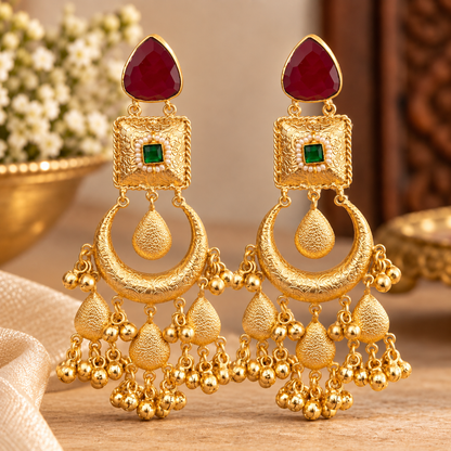 Prabha Earrings - Maroon