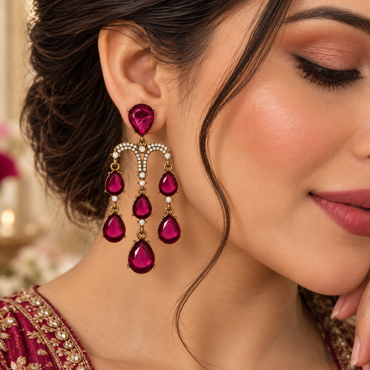 Yukti Earrings - Fuschia