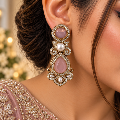 Drop Pearl Earrings - Pink