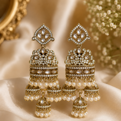 Swan Kundan Earrings - White