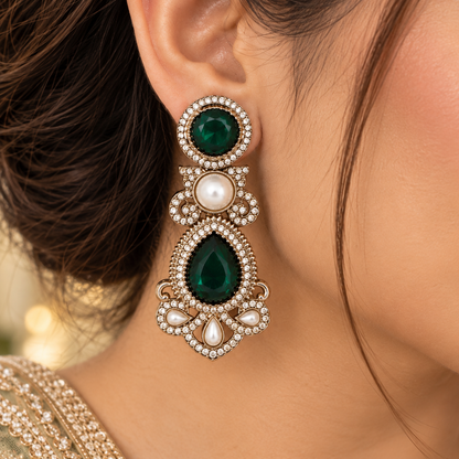 Drop Pearl Earrings - Green