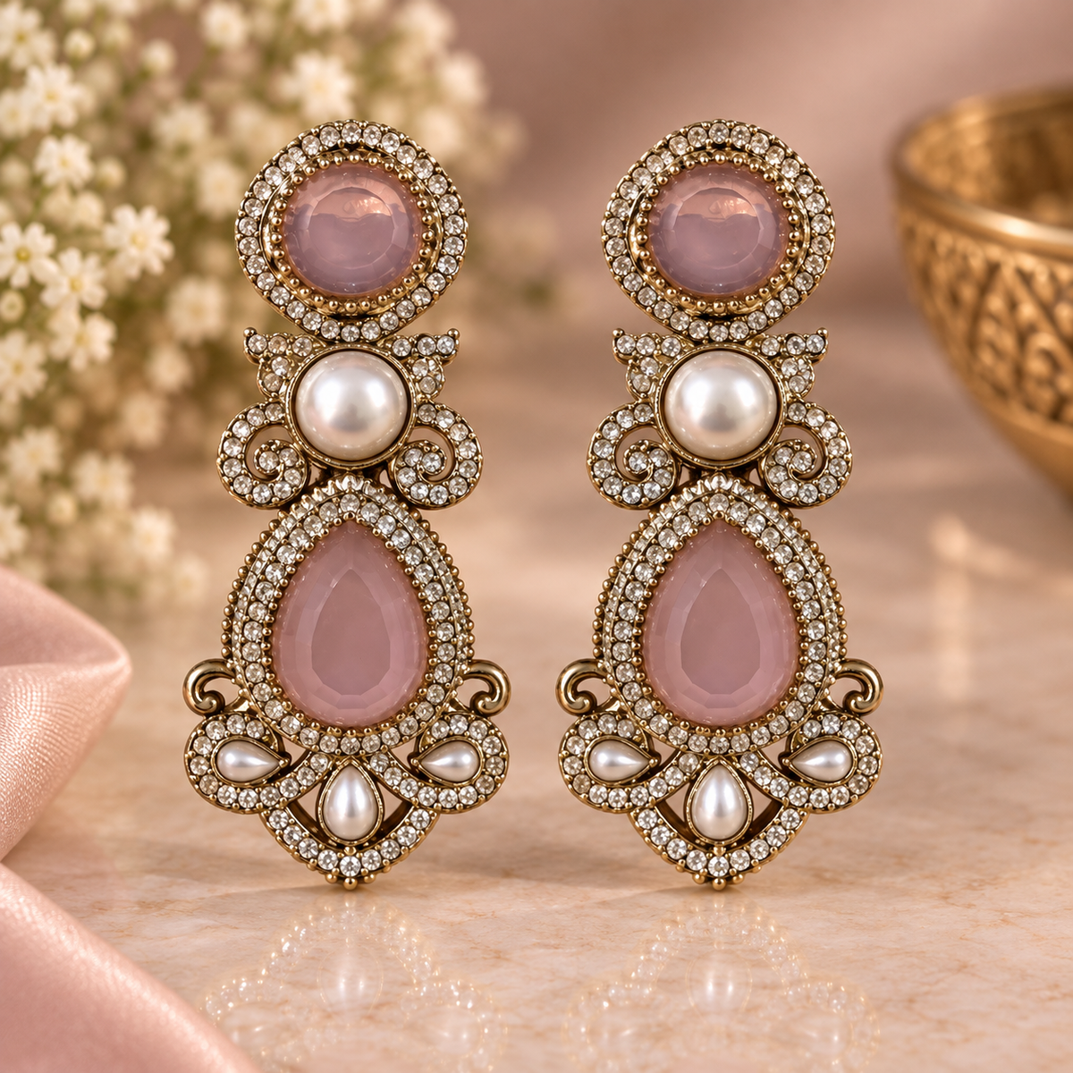 Drop Pearl Earrings - Pink