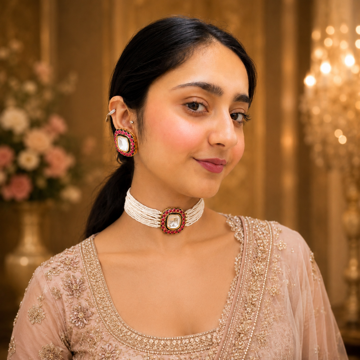 Naira Polki Choker - Ruby