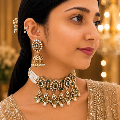 Priya Kundan Choker - Green